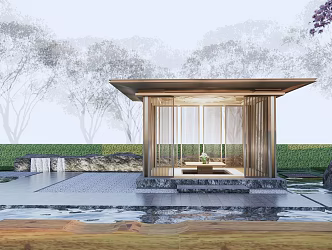 New Chinese-style Corridor Courtyard Pavilion Waterscape 3d model