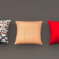 Colorful Decorative Cushions Arranged With Blue White Geometric Pattern Beige Red On Grey Background