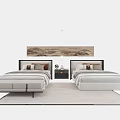 Modern Single Beds in Bedroom with Nightstand Pendant Light and Decorative Painting