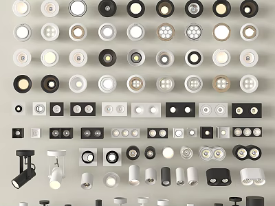 Modern Downlights And Spotlights With Various Designs Sizes And Installation Styles 3d model