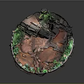 Miniature Landscape Model With Green Plants Rock Formation And Water Stream