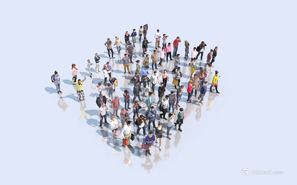 Diverse Group of People Standing Together Forming Heart Shape in Unity 3d model 