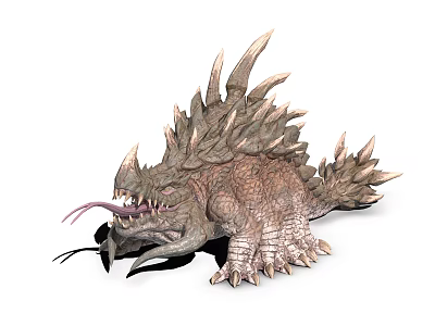 Fierce Game Movie Monster Character With Scaly Skin Back Spikes Long Tongue And Sharp Teeth 3d model
