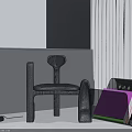 Modern Wooden Accent Chair With Minimalist Design And Side File Holder With Purple Folders