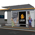 Modern Bus Stop With Shelter Glass Walls Digital Screen And People Waiting