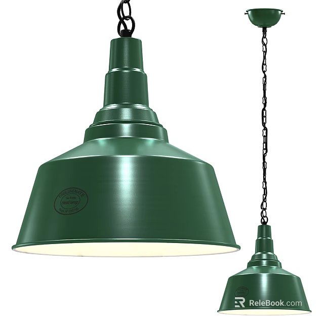 Green Metallic Pendant Light With Shade Chain Hanging And Branded Logo Design 3d model 