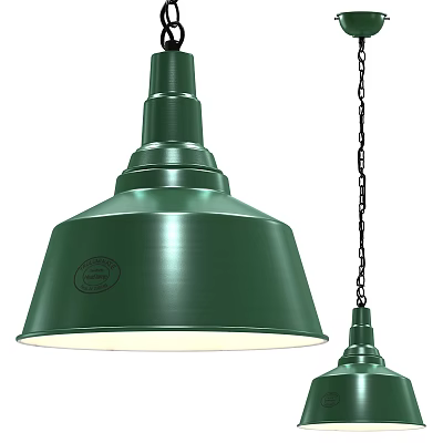 Green Metallic Pendant Light With Shade Chain Hanging And Branded Logo Design 3d model