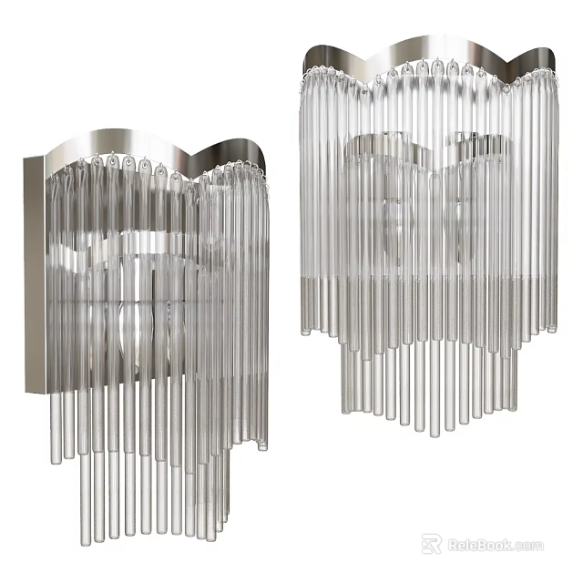Modern Glass Tube Chandelier With Sleek Metal Frame And Vertical Glass Elements Design 3d model 