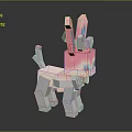 Pixelated Pink And White Rabbit Toy With Long Ears And Blue Eyes