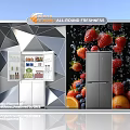 All Around Freshness Window Display Featuring Refrigerator With Fruits And Beverages