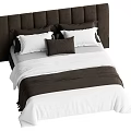 Double Bed With Tufted Dark Headboard White Bed Sheets Pillows And Dark Blanket 3d model