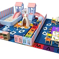 Colorful Children Playroom With Pink Houses Slide Teepee Ball Pit Alphabet Blocks And Chairs