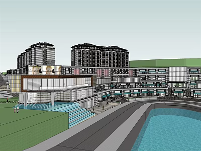 modern commercial street 3d model