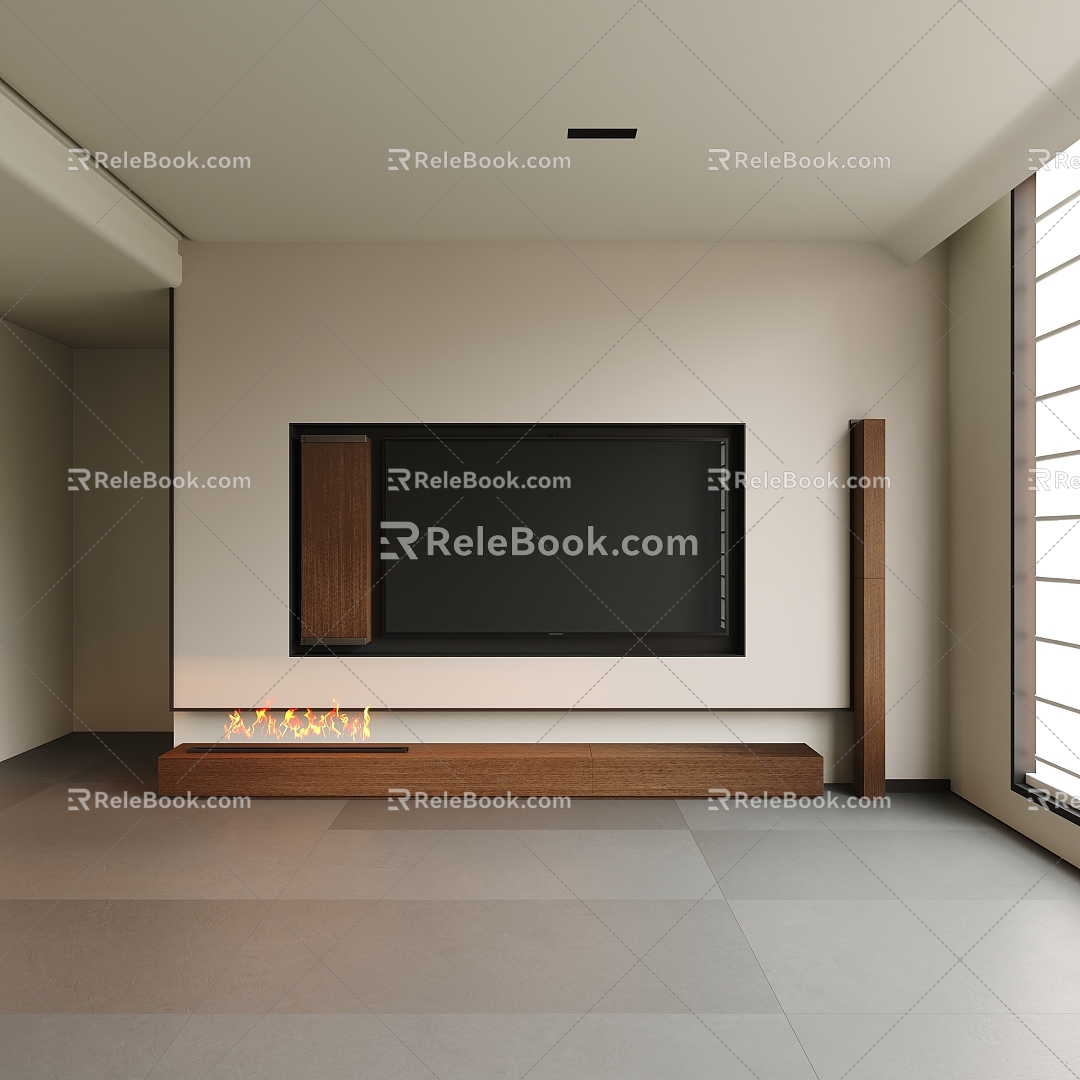 Modern TV background wall Living room background wall Wood veneer background wall Master bedroom background wall 3d model