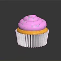 Sweet Cupcake Featuring Pink Frosting Colorful Sprinkles in White Paper Liner on Black Background
