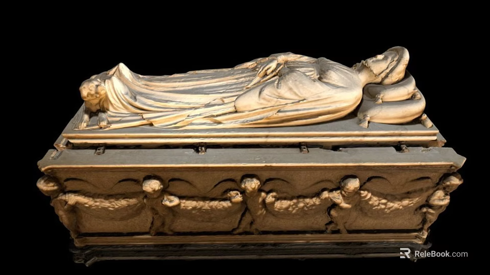 Ancient Golden Sarcophagus With Recumbent Figure Sculpture And Intricate Carvings On Ornate Base 3d model 