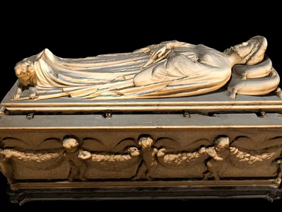 Ancient Golden Sarcophagus With Recumbent Figure Sculpture And Intricate Carvings On Ornate Base 3d model