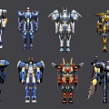 Colorful Mecha Robot Action Figures With Different Colors Diverse Designs And Armor Details 3d model