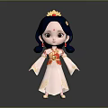 Child Wearing Traditional White Red Costume With Blue Hair Double Ponytails And Golden Crown
