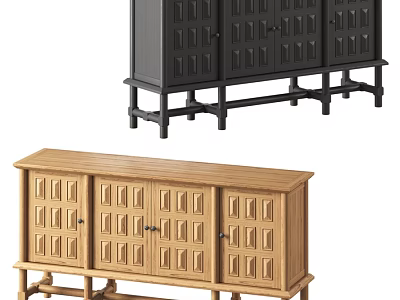 Modern Black And Wooden TV Stand With Storage Cabinets And Simple Design 3d model