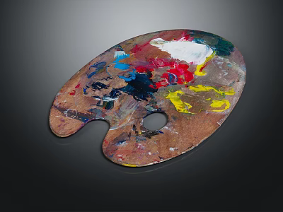 Wooden Artist Palette With Multicolored Paint For Art Supplies And Creative Painting Tools 3d model