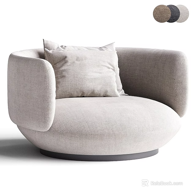 Light Gray Round Stool With Soft Cushion And Black Circular Base Design 3d model