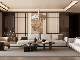 New Chinese-style Home Living Room Sofa Coffee Table Combination Mother and Mother Coffee Table Chandelier Leisure Chair 3d model