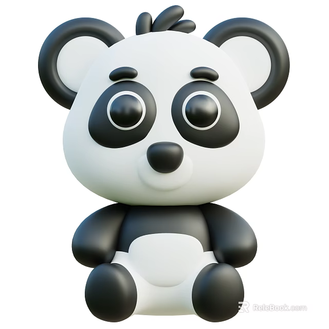 Cute 3D Cartoon Panda Toy With Black And White Sitting Pose 3d model 