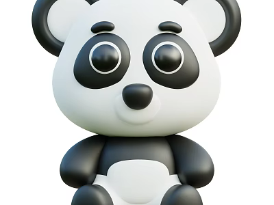 Cute 3D Cartoon Panda Toy With Black And White Sitting Pose 3d model