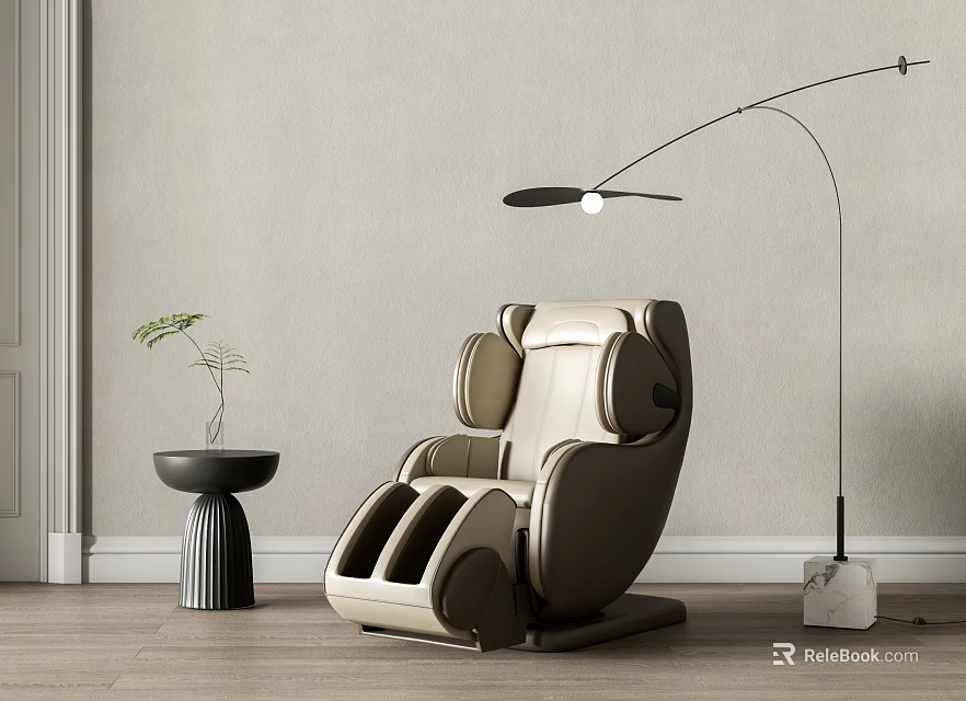 Modern Design Massage Chair with Floor Lamp Green Plant and Small Table in Indoor Setting 3d model 