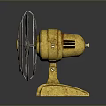 Vintage Computer Cooling Fan With Metal Grille Three Blades And Rusty Yellow Base