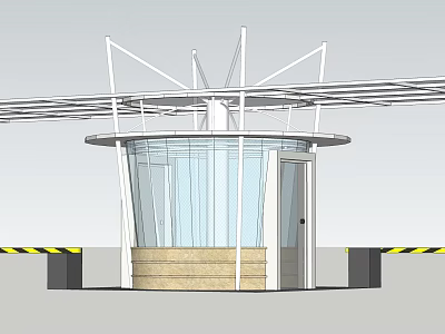 Modern Glass Booth Design With Metal Frame White Canopy And Entrance Door 3d model