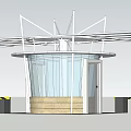 Modern Glass Booth Design With Metal Frame White Canopy And Entrance Door