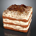 Layered Square Shaped Cake With Cream Layers Chocolate Shavings And Cocoa Powder