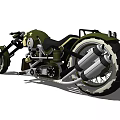 Green Custom Motorcycle With Long Handlebar White Rim Black Tire And Metallic Accents