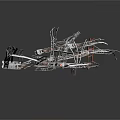 Modern Abstract Metal Sculpture Structure With Intricate Geometric Frame On Black Background