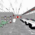 Modern Service Hall Interior With Seats Desks And Large Digital Display Setup 3d model