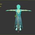 Blue Haired Anime Character 3D Model In Traditional Blue Outfit Standing With Arms Outstretched
