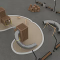 Playground Design Featuring Wooden Structures Sandpit Metal Pipe Slides And Benches