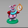 Cute Cartoon Rabbit With Pink Ears Holding Orange Alarm Clock Heart Pattern On Green Base