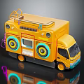 Yellow Mobile Sound Truck With Large Speakers Neon Lights And Control Panel
