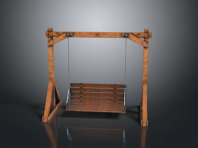 Rustic Wooden Swing with Sturdy Frame and Comfortable Wooden Seat Design 3d model