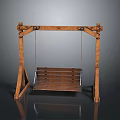 Rustic Wooden Swing with Sturdy Frame and Comfortable Wooden Seat Design