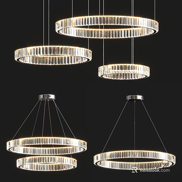 Modern Circular Crystal Chandeliers Hanging With Elegant Design For Interior Spaces 3d model