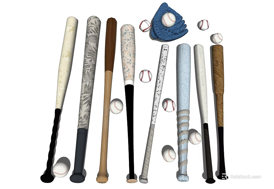 Baseball Sports Equipment Collection Featuring Bats Balls And Leather Glove 3d model 