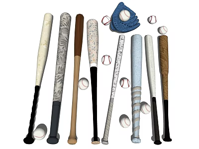 Baseball Sports Equipment Collection Featuring Bats Balls And Leather Glove 3d model