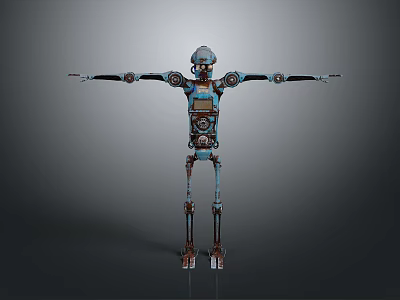 Mechanical Robot Character Standing With Outstretched Arms And Metal Blue Structure 3d model