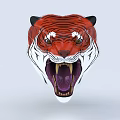 Tiger Head 3D Model With Open Mouth Sharp Teeth And Bold Stripes