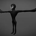 Black Humanoid Creature with Glowing Eyes and Smiling Teeth Standing with Outstretched Arms