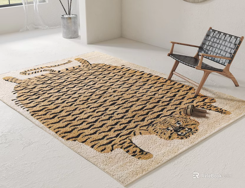 Square Tiger Pattern Rug In Modern Living Room 3d model